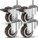 GBL 2 inch Heavy Duty Caster Wheels with 2 Brakes + M10X25 Screws - Up to 440lbs - Set of 4 No Floor Marks Silent Castor for Furniture - Rubbered