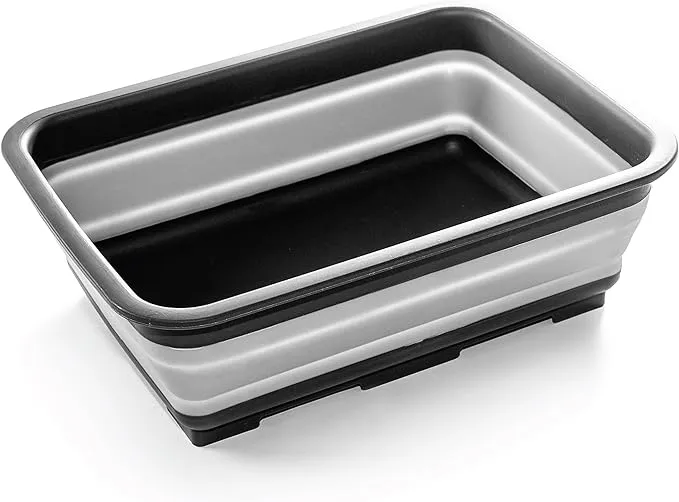 Bino Collapsible Wash Basin - Space Saving Portable Folding Dish Pan Dish Tub, Grey, Gray