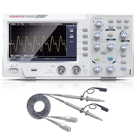 HANMATEK 110mhz Bandwidth dos1102 Digital Oscilloscope with 2 Channels and Screen 7 inch / 18 cm