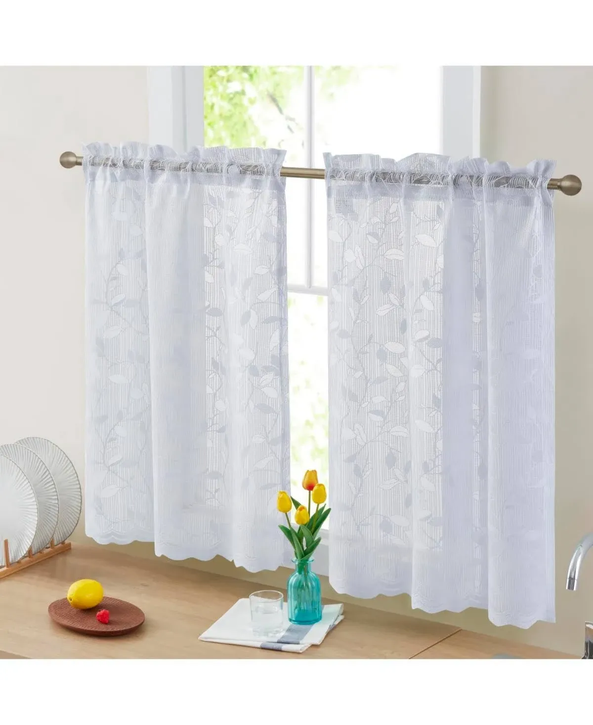 HLC.ME Joyce Lace Sheer Kitchen Cafe Curtain Tiers