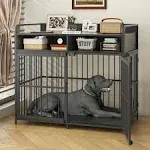 Large Furniture Dog Crate, Dog Kennel Indoor, Wood Dog Cage Table with Drawers Storage, Heavy Duty Dog Crate, Jaula para Perros, Sturdy Metal, 40.5" L×23.6" W×35.4" H, Black