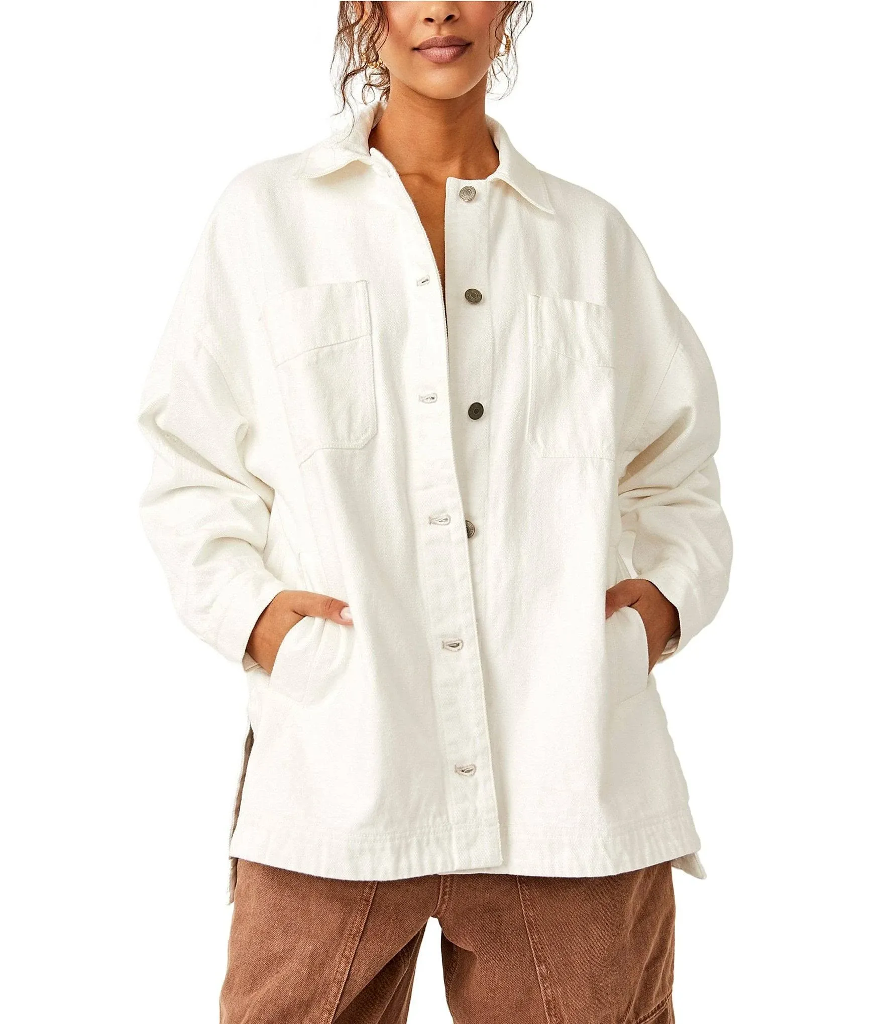 Free People Women's Madison City Twill Jacket - Optic White - Size XL