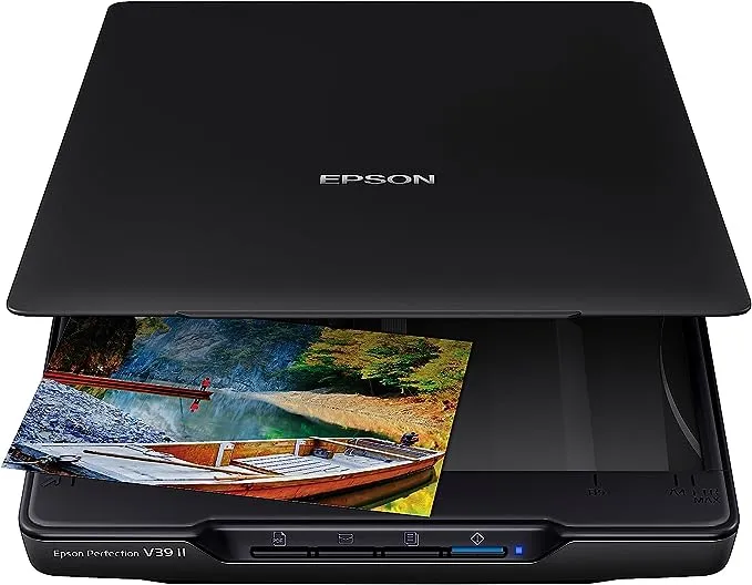 Epson Perfection V39 Color Photo & Document Scanner with Scan-To-Cloud & 4800 Optical Resolution, Black