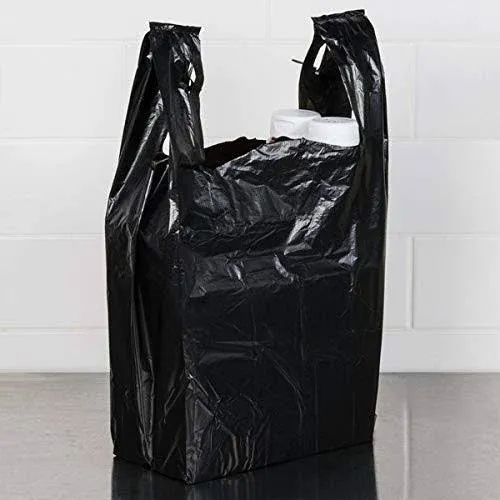 PWWDADA Carry-Out Plastic Bag-Black Plain T-Shirt Bag 11.5X6.5X21.5 0.6 ml (Black ...