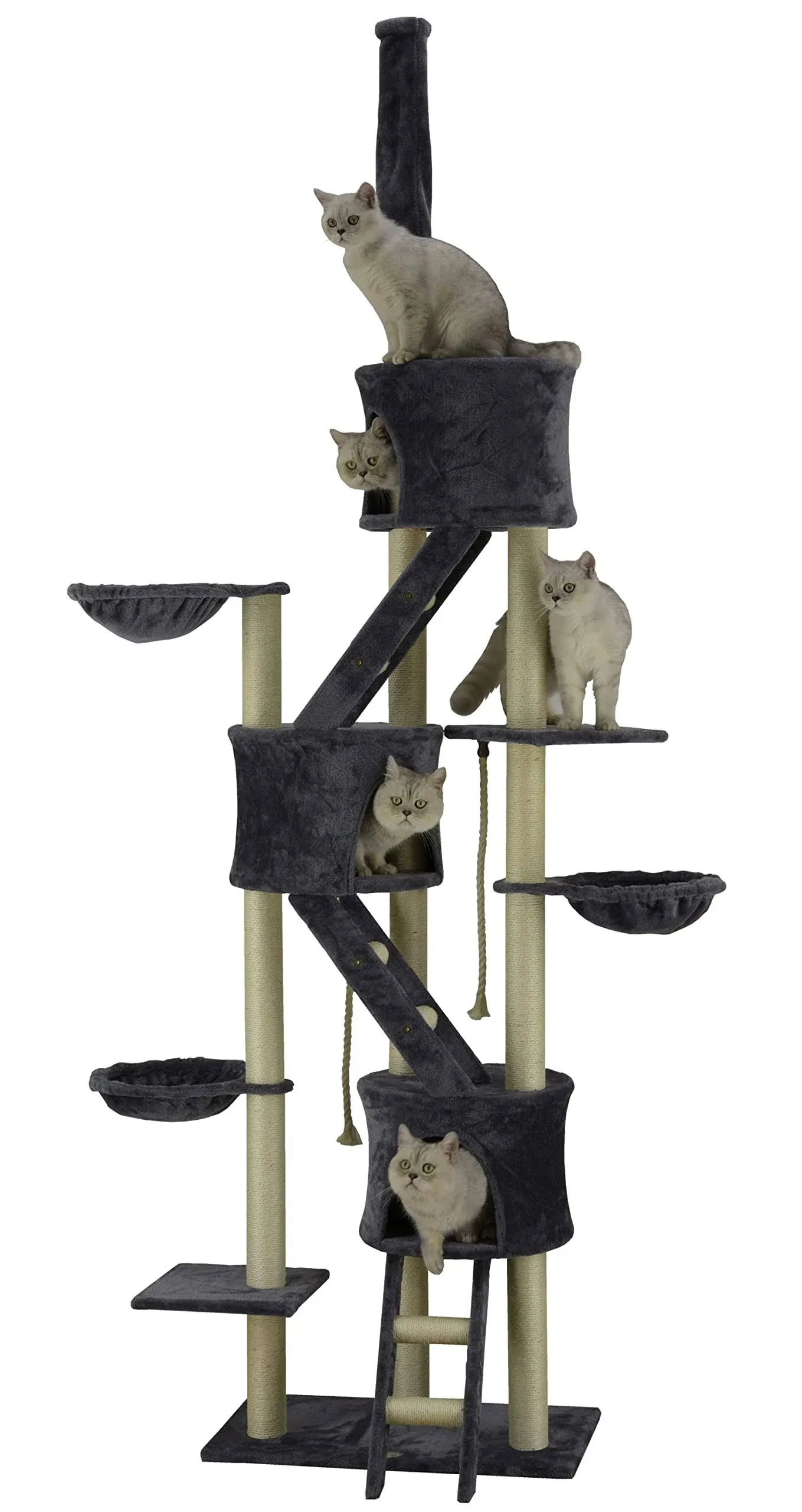 Go Pet Club 106 in. Cat Tree House with Sisal Covered Scratching Posts Gray