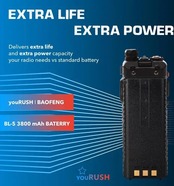 youRUSH Baofeng BL-5 Extended Battery 2 Pack