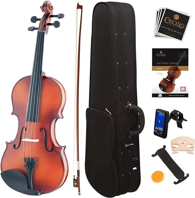 Mendini By Cecilio Violin For Kids & Adults - 1/4 MV300 Satin Antique Violins, Student or Beginners Kit w/Case, Bow, Extra Strings, Tuner, Lesson Book - Stringed Musical Instruments