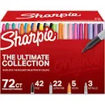 Sharpie Permanent Markers Ultimate Collection, Fine and Ultra Fine Points, Assorted Colors, 72 Count - 4 Pack