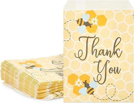 Bumble Bee Party Favor Treat Bags for Baby Shower  Thank You (5x7 In  100 Pack)