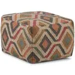 SIMPLIHOME Johanna 20 Inch Boho Square Pouf in Multi-Color Kilim Woven Jute, For