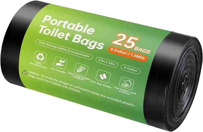 Portable Toilet Replacement Bags, 25 Count 8 Gallon 1.5 Mil Super Thickened Comp