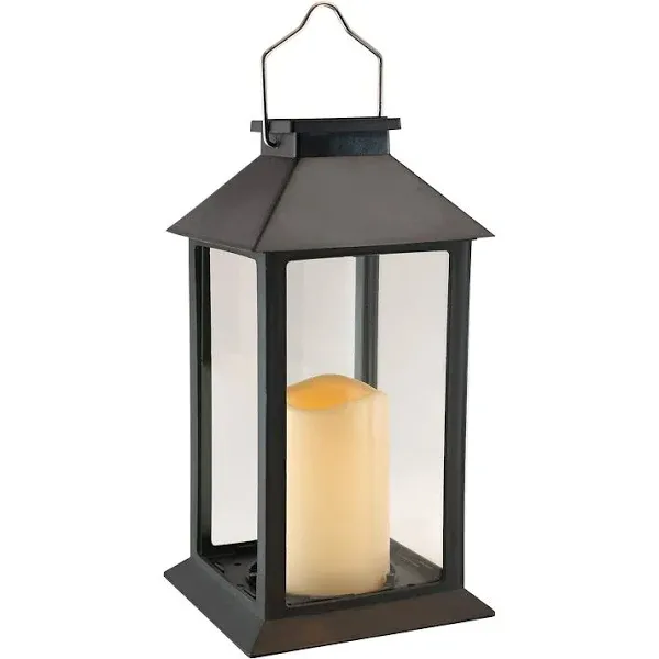 LumaBase Solar Powered Lantern with LED Candle - Black