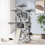 Allewie 68 Inches Catry Cat Tree/Cat Tree House and Towers for Large Cat/Cat Climbing Tree with Cat Condo/Cat Tree Scratching Post/Multi-Level Large Cat Tree/Light Grey