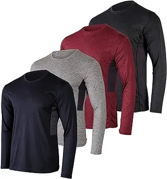 4 Pack:Mens Long Sleeve T-Shirt Workout Clothes Quick Dry Fit Gym Tee Shirt A...