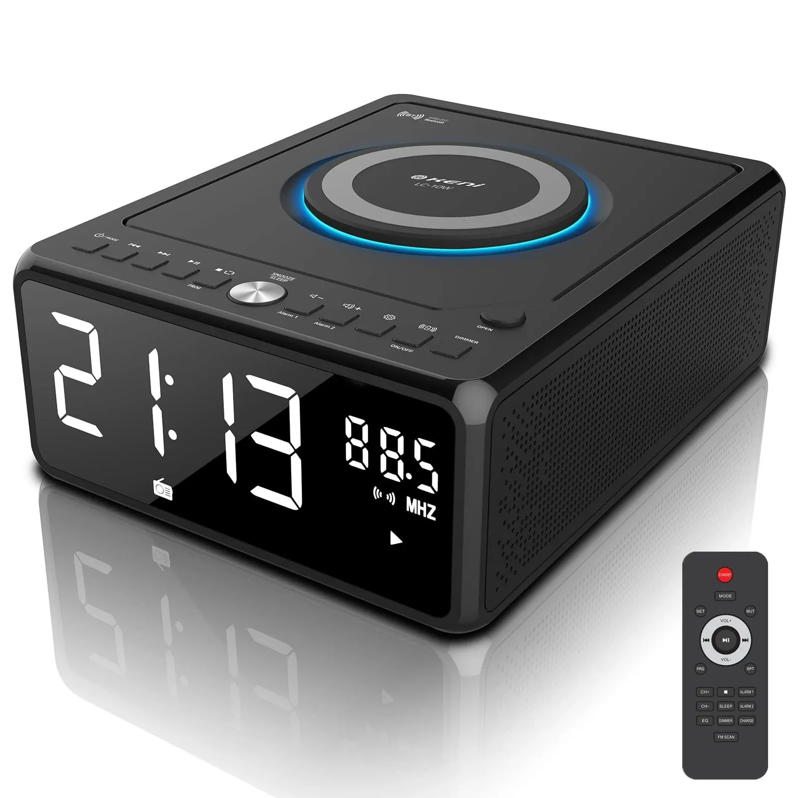 CD Player-Bluetoo<wbr/>th Boombox w/ Remote, CD Clock Radio 10W Fast Wireless charger