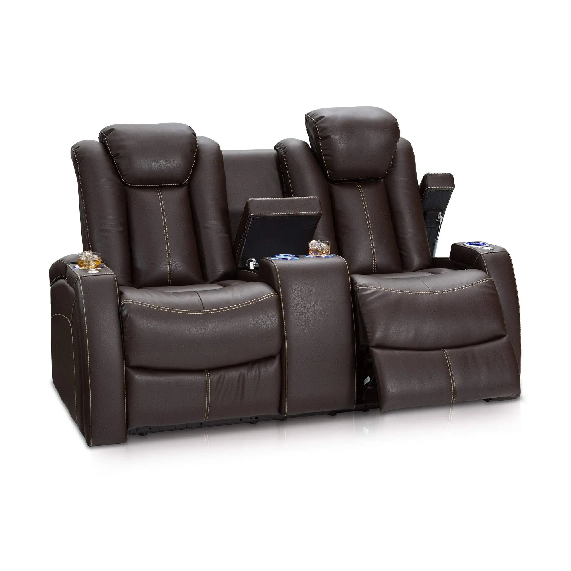 Seatcraft Omega Leather Gel Home Theater Seating Power Recline Loveseat with ...