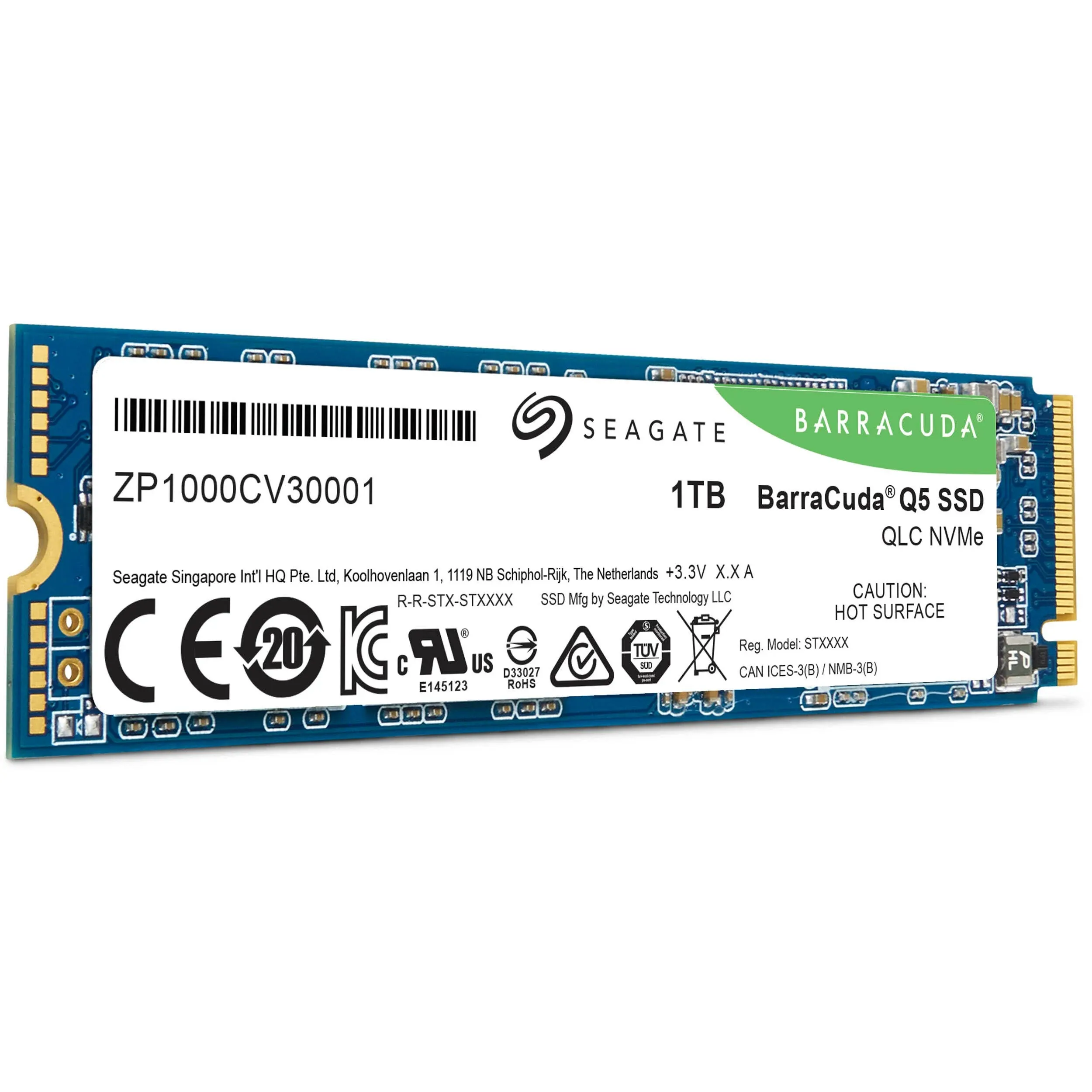 Seagate BarraCuda Q5 M.2 2280 1TB PCIe Gen3 x4 NVMe 1.3 3D QLC Internal Solid State Drive (SSD) ZP1000CV3A001