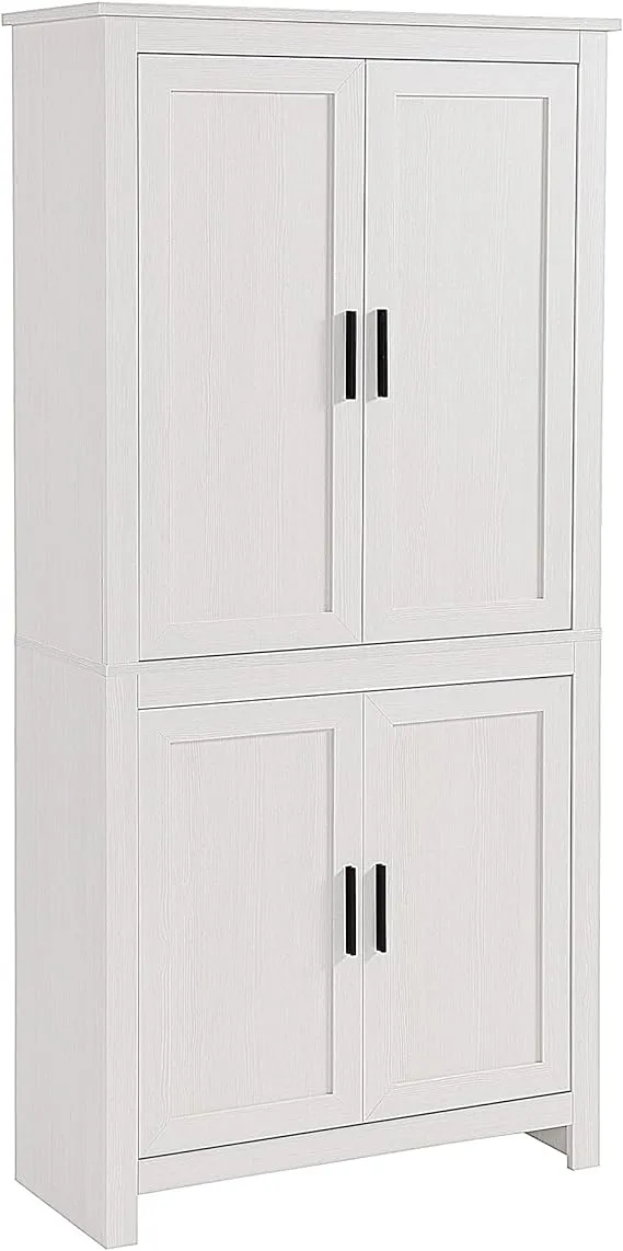 HOMCOM 64" 4-Door Kitchen Pantry, Freestanding Storage Cabinet with 3 Adjustable Shelves for Kitchen, Dining or Living Room, Antique White