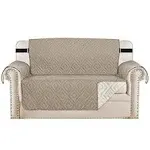 H.VERSAILTEX Reversible Loveseat Cover Furniture Protector Anti-Slip Water Resistant 2 Inch Wide Elastic Straps Couch Covers Pets Kids Fit Sitting Width Up to 46"(Love Seat: 75" x 90", Khaki/Beige)