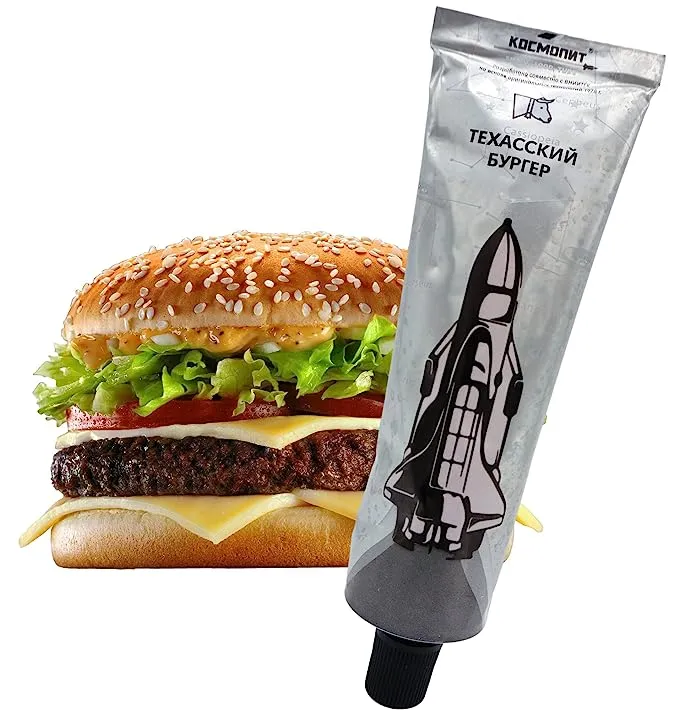 Texas Burger Space Food Beef Cheeseburger Russian Astronaut Food MRE Hiking Rations Survival Freeze Dried Food Camping Tube 115 Gr (4.05 Oz)