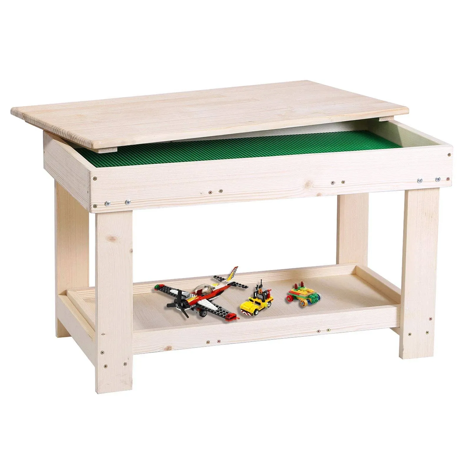 Kids Activity Table with Board and Storage for Bricks Activity Play Table Wood