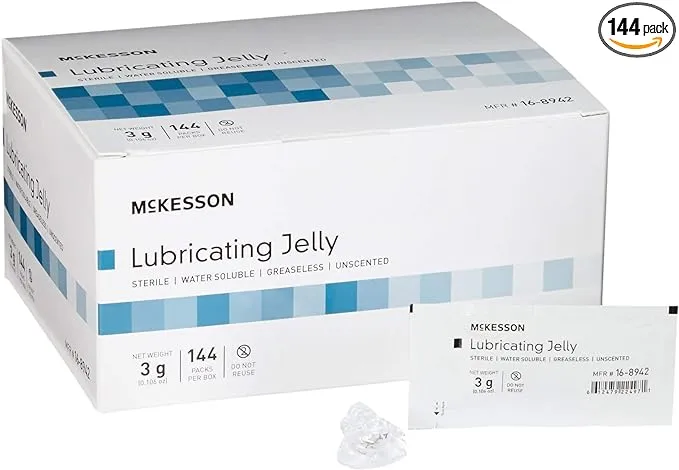 McKesson Lubricating Jelly - Water Based Non-Sticky, Non-Greasy Lubricant Gel - Sterile, Water Soluble, Medical Grade - Individual Packets, 3 g, 144 Count, 1 Pack