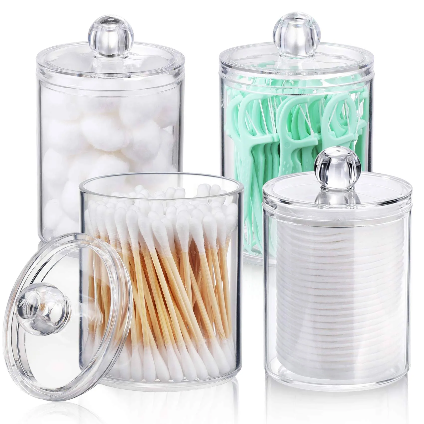 Small Clear Plastic Apothecary Jars for Bathroom Canister Storage Organization