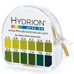 Ph. Test Tape Dispenser Hydrion Papers Strips Made for Saliva Or Urine Testing-Range Is in 2 Intervals & From 5.5 To 8.0, Check Body for Alkaline or Acid Environment, Approx. 100 Tests