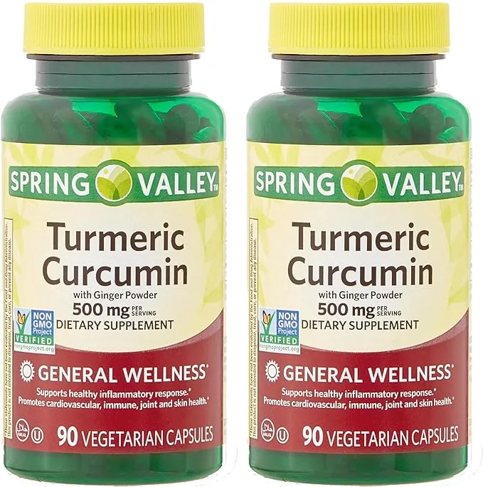 Spring Valley Turmeric Curcumin 500mg with 50mg Ginger Powder Twin Pack 180 Vegetarian Capsules