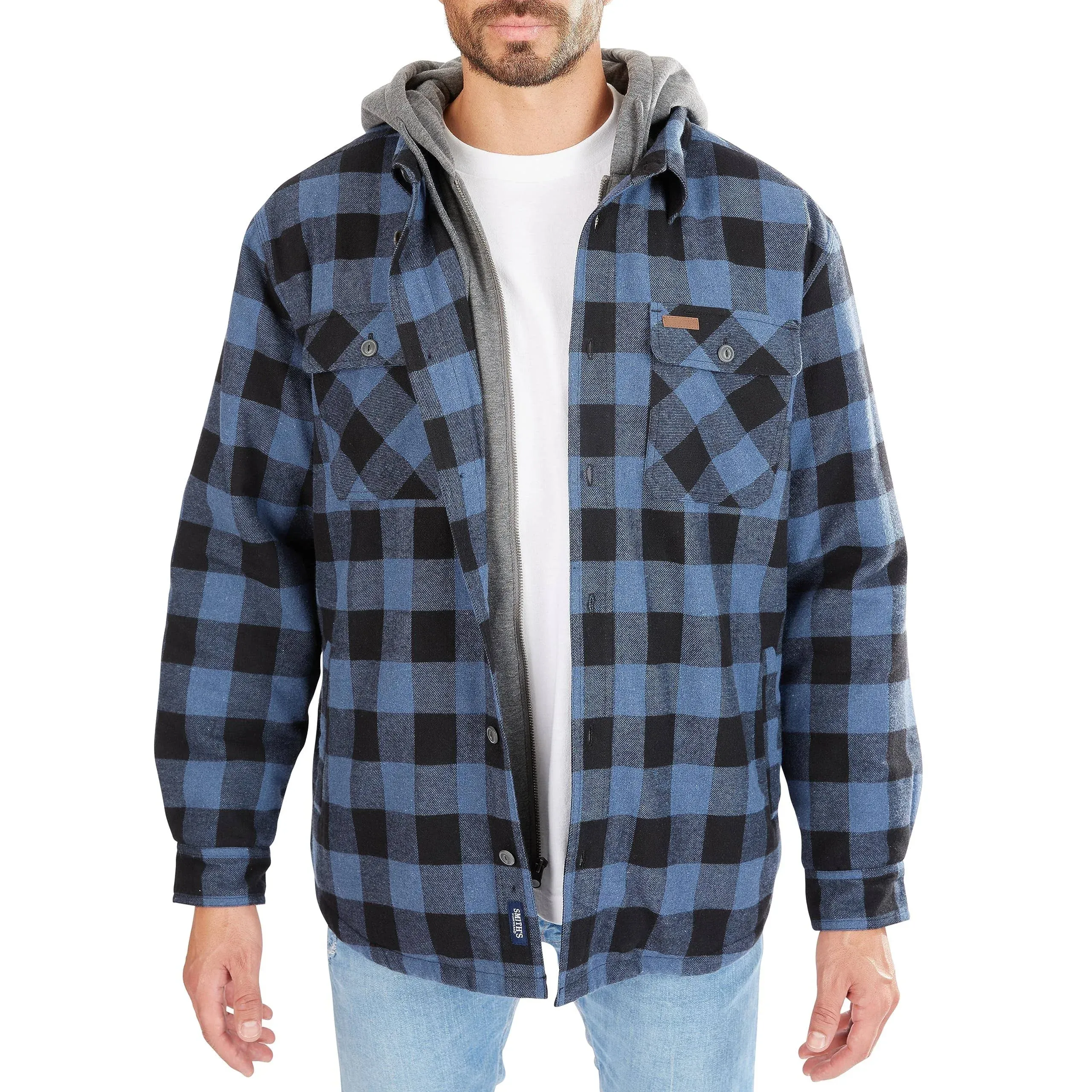 Smith's Workwear Big Men's Sherpa-Lined Hooded Flannel Shirt Jacket