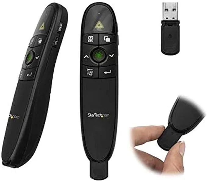 StarTech.com Wireless Presentation Remote with Green Laser Pointer - 90 ft. (27 m) - USB Presentation Clicker for Mac and Windows (PRESREMOTEG)