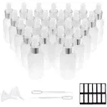 Prettycare Eye Dropper Bottle 1 oz (24 Pack Frosted Glass Bottles 30ml with Silver Caps, 48 Labels, Funnel & Measured Pipettes) Empty Tincture