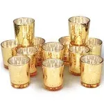 Gold Votive Candle Holders Bulk, Mercury Glass Tealight Candle Holder Set of 12