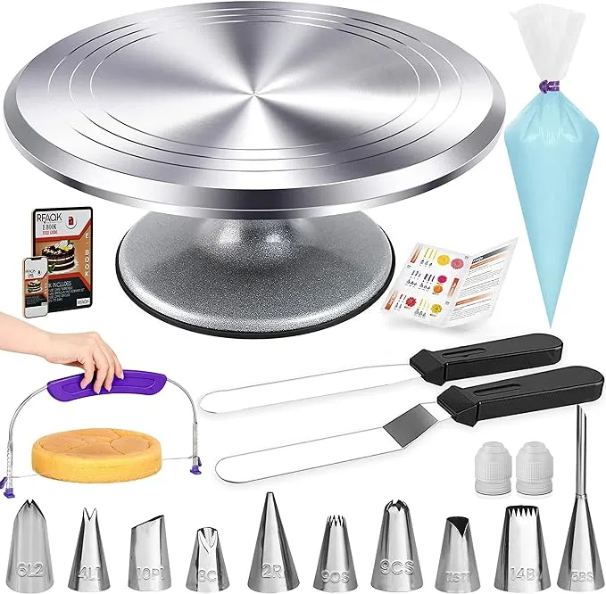 50PCs Cake Turntable Set 12&#034; Aluminum Revolving Stand Professional Cake Leveler