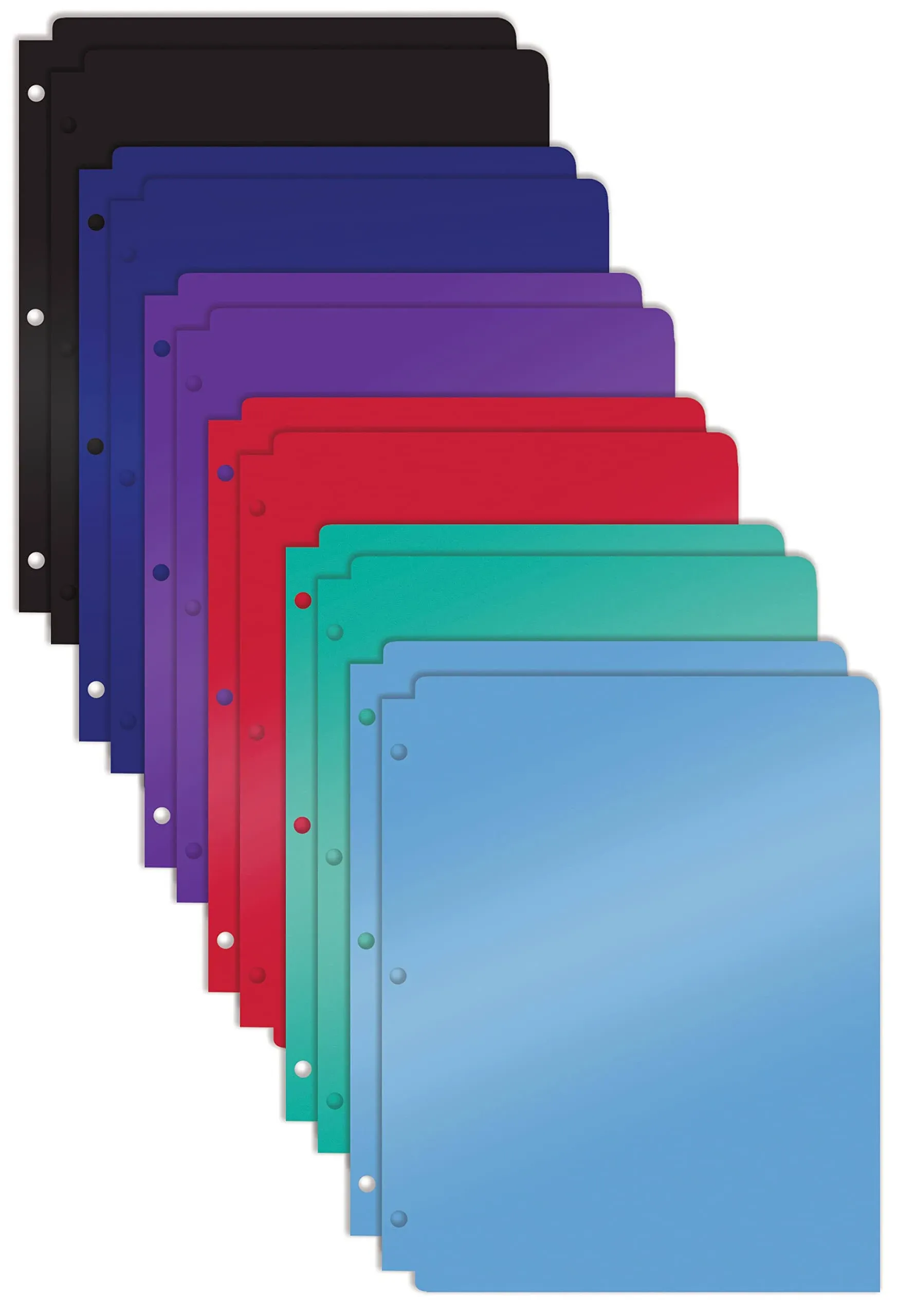 Better Office Products 3 Hole Punch Pocket Folders, Bulk Pack, Sturdy Plastic 2 Pocket Folders, Assorted Primary Colors, Letter size, with Business