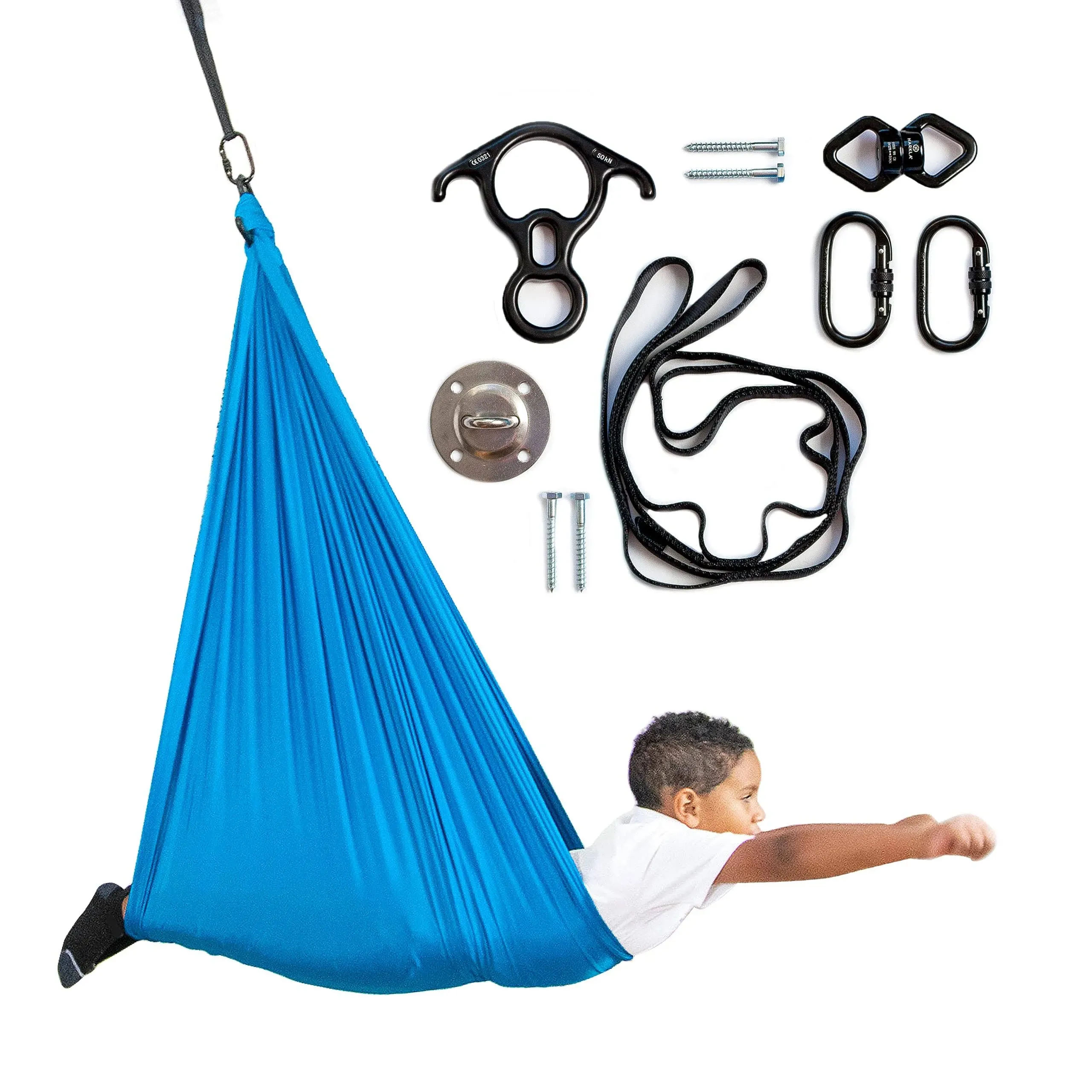 Harkla Sensory Swing - Indoor Swing for Kids with Autism, ADHD, or Sensory Processing Disorder - Comes with Rock Climbing Rated Hardware and Soft Nylon Fabric for Calming Effect, Holds Up to 200lb