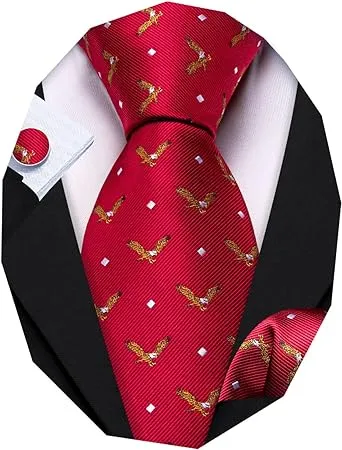 Fun Animal Ties For Men Designer Handkerchief Cufflink WOVEN Casual Necktie Set