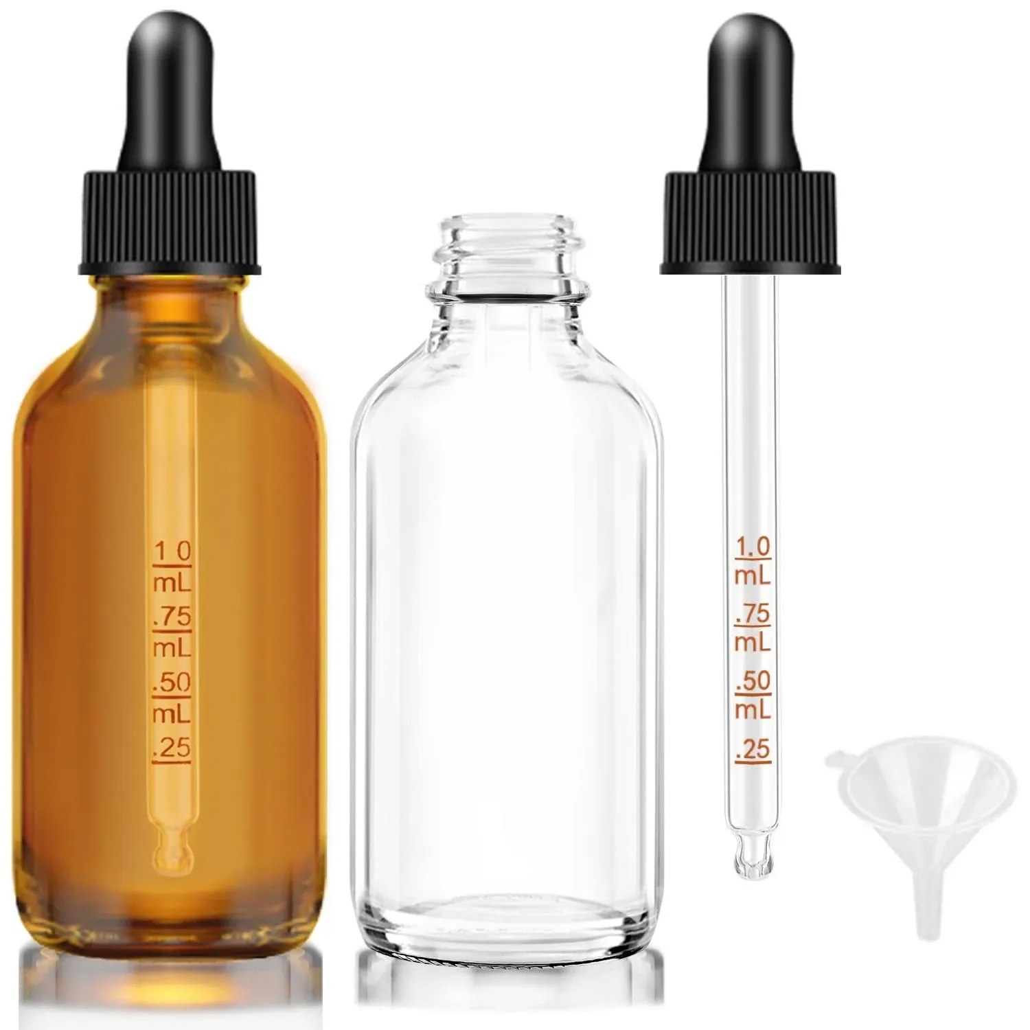 Glass Dropper Bottles 2 oz Clear and Amber Dropper Bottle for Essential Oils ...