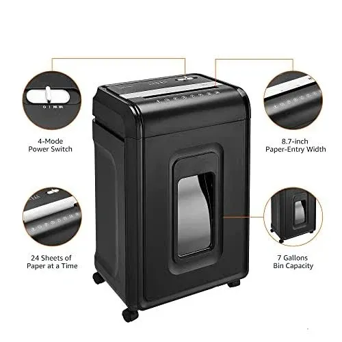 24 Sheet Cross Cut Paper, CD and Credit Card Shredder with Pullout Basket, Black