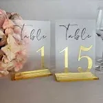 Wedding Table Numbers 1-15-Mirrored Gold Foil- 7X5&#034; Frosted Acrylic Signs-Minima