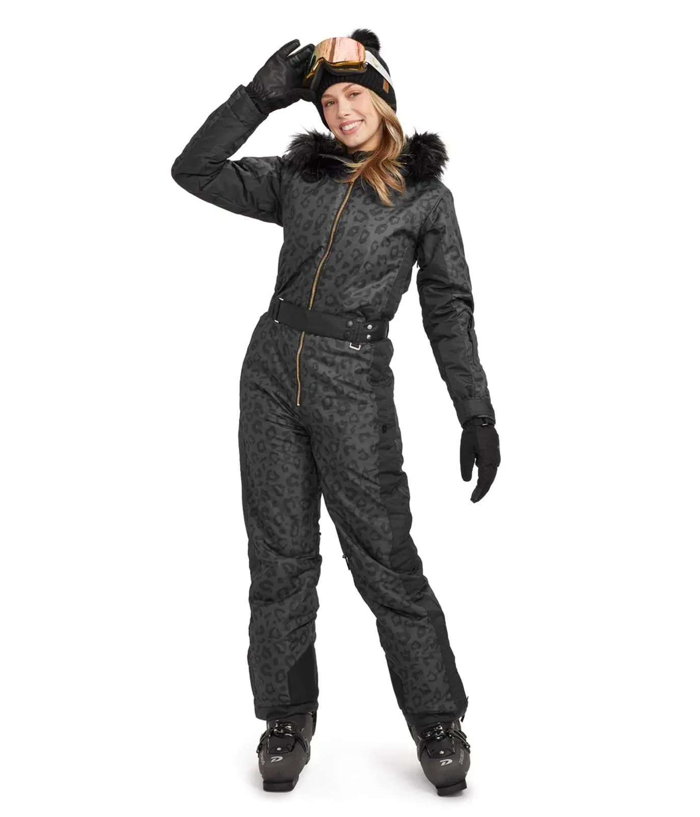 Tipsy Elves Women's Midnight Leopard Snow Suit, Small, Black