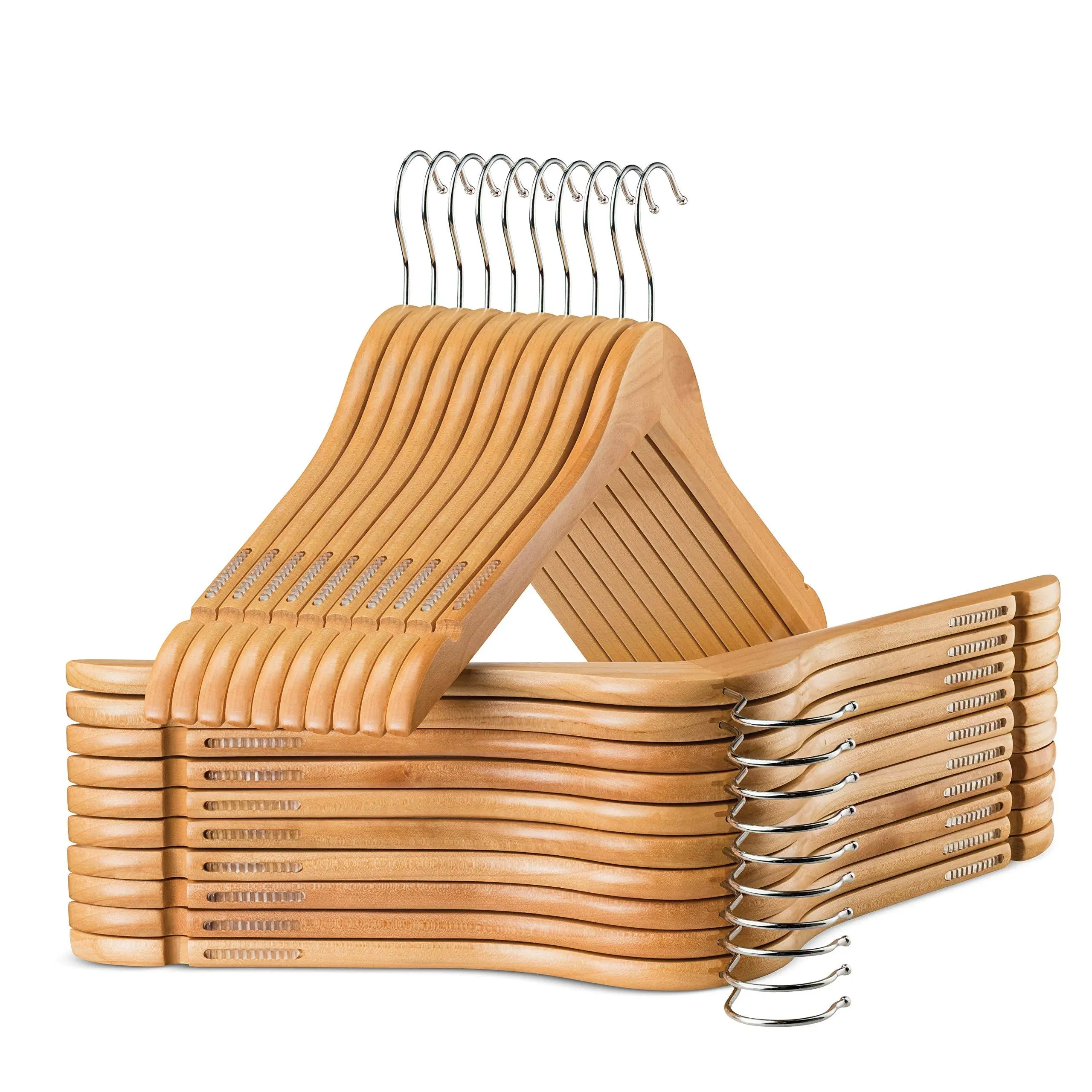 Zober High-Grade Wooden Shirt Hangers with Rubber Grips