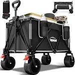 Overmont Collapsible Wagon Cart with Wheels - All-terrian 3.2in Wide Wheels -...