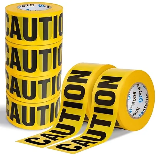 Yellow Caution Tape Bulk 6 Pack, 3inch x 6000 ft, Construction Tape Waterproof Safety Tape Warning Tape Roll, Barricade Harzard Tape for Danger Hazardous Area Halloween Party Decor