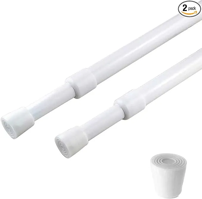 2 Pack Curtain Rod Adjustable 28-43 Inches，5/8" Diameter， White，Small Short Expandable Spring Loaded Tension Rods For Window, Bathroom, Cupboard,Kitchen