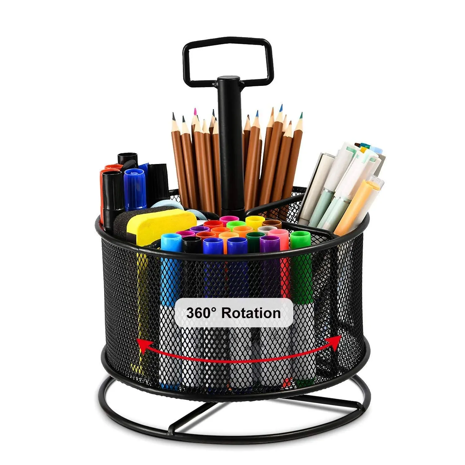 Marbrasse Mesh Desk Organizer, 360-Degree Rotating Multi-Function<wbr/>al Pen Black 