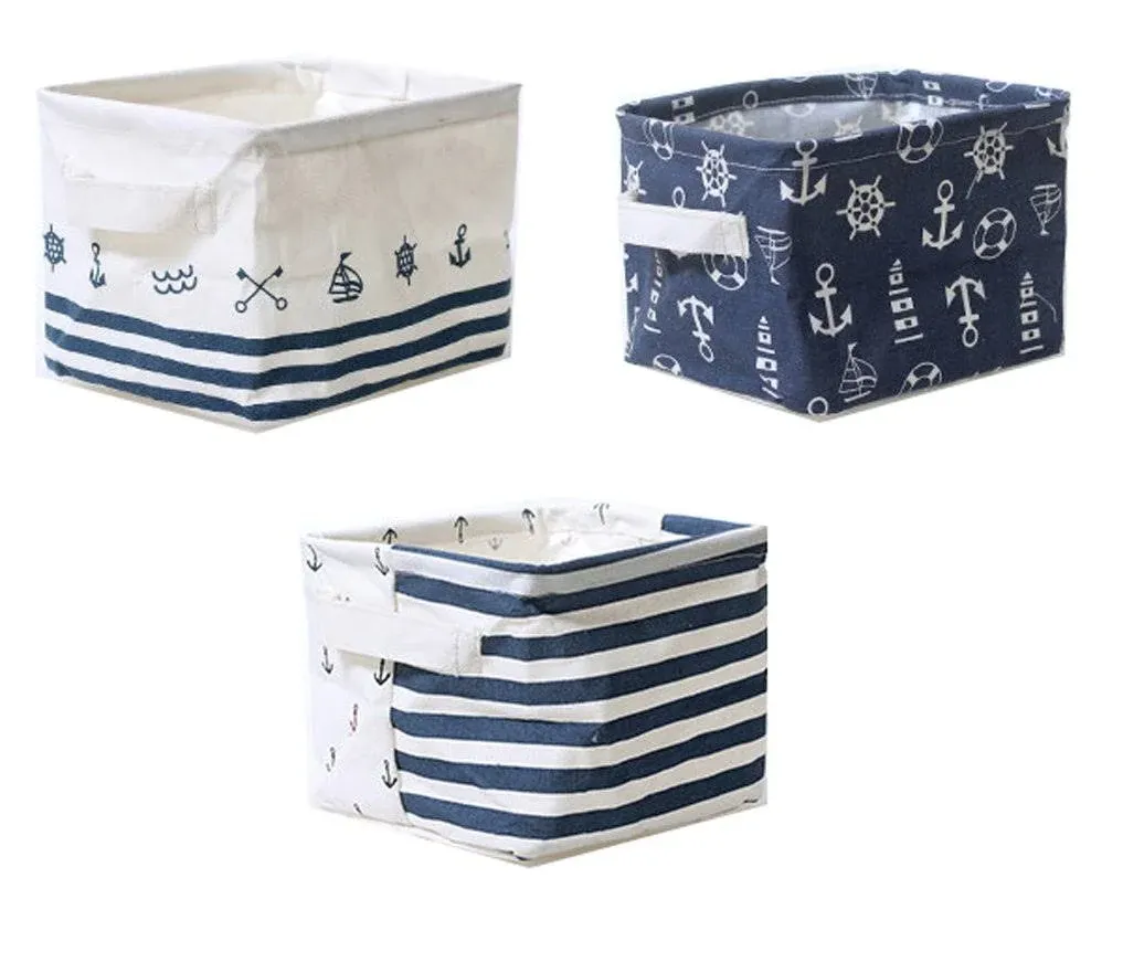 Lannu Nautical Fabric Storage Baskets Bins Cloth Collapsible Organizers Box Beach ...