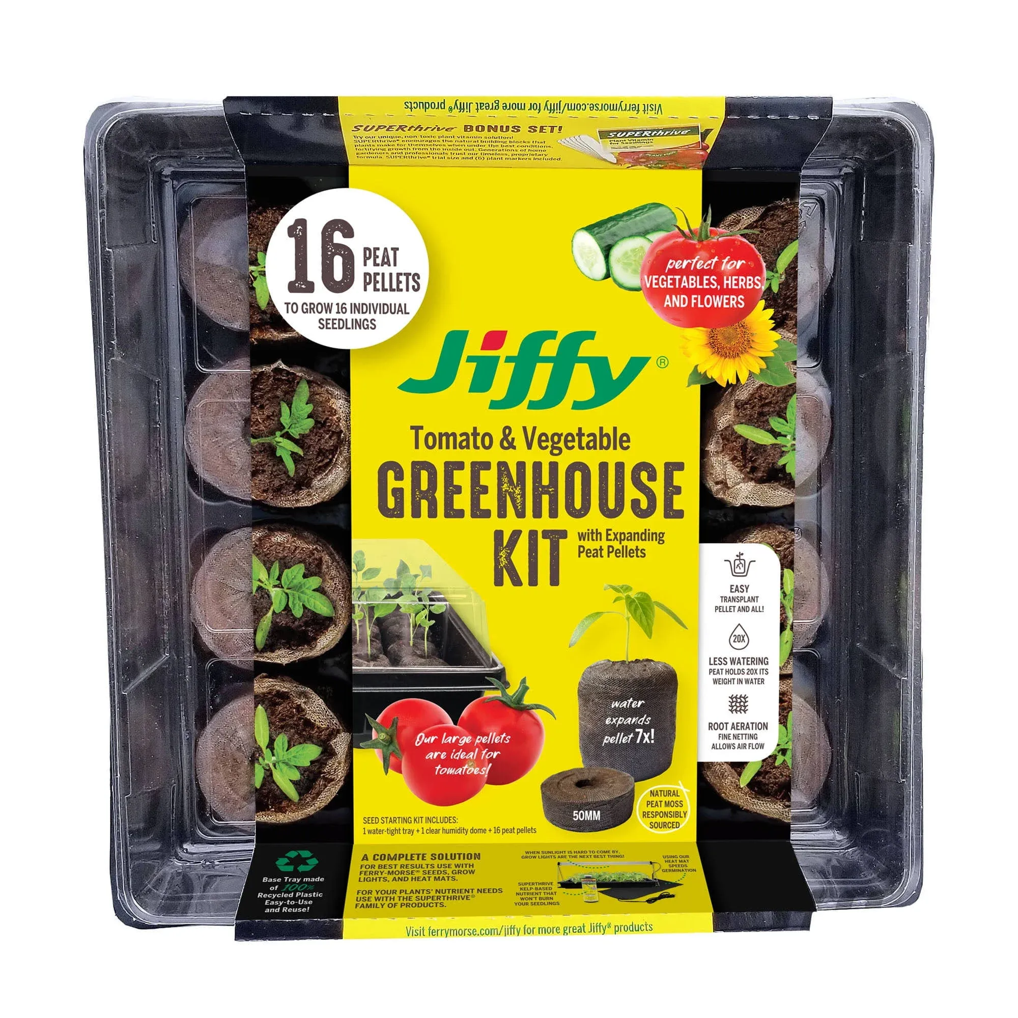 Jiffy-  Seed Starting Greenhouse Kit  with 16 Peat Pellets (50mm pellets)