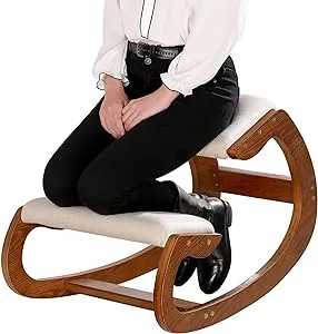 Predawn Ergonomic Kneeling Chair,Rocking Knee Chair Upright Posture Chair for Home Office Meditation Wooden & Linen Cushion-Office Chair for Back Neck Pain Relief & Improving Posture (Pecan)