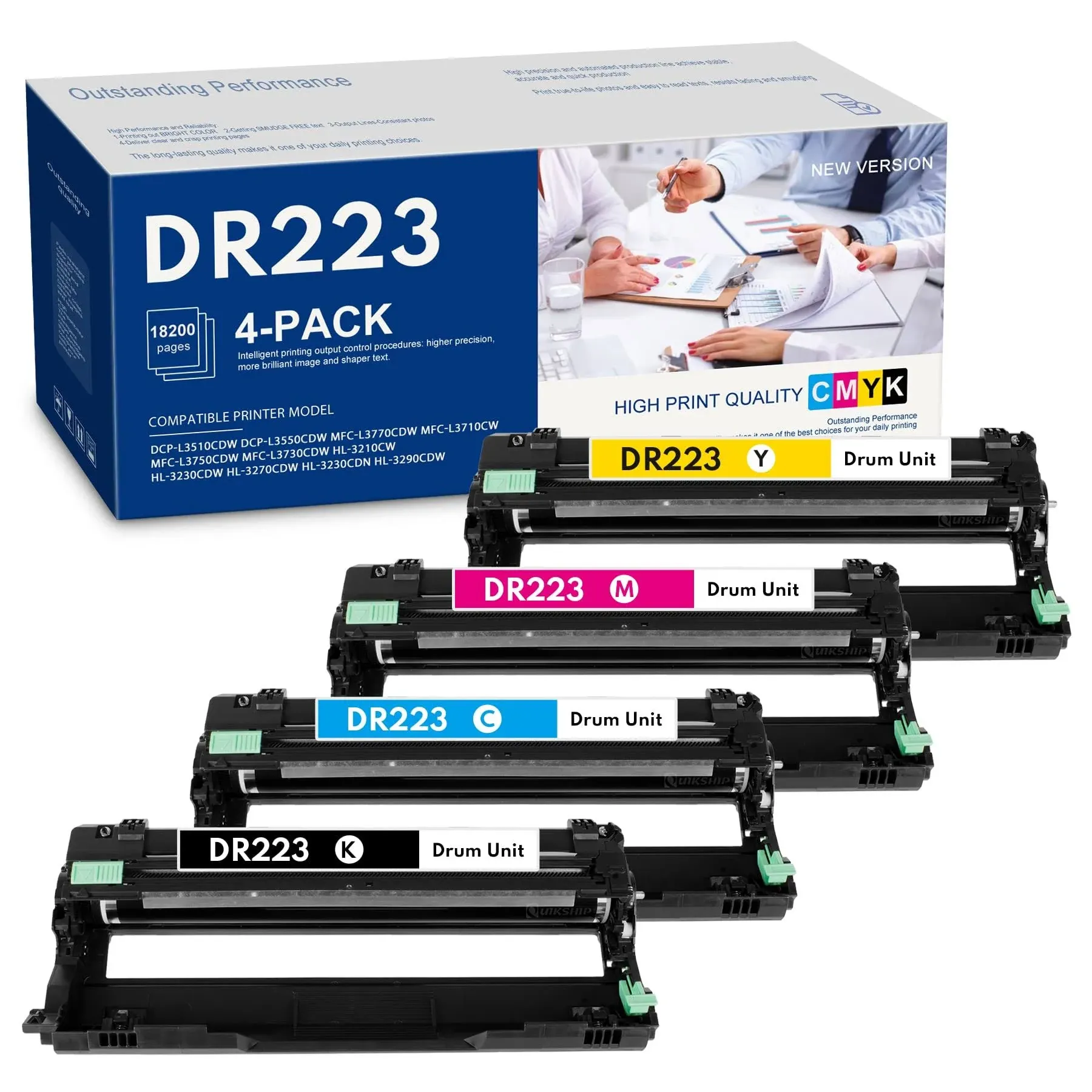 DR223 (4-Pack) B/C/M/Y DR-223 High Yield DR223CL DR-223CL Compatible Drum Unit Replacement for Brother DCP-L3550CDW HL-3210CW MFC-L3730CDW HL-3230CDN HL-3230CDW MFC-L3770CDW Printer…